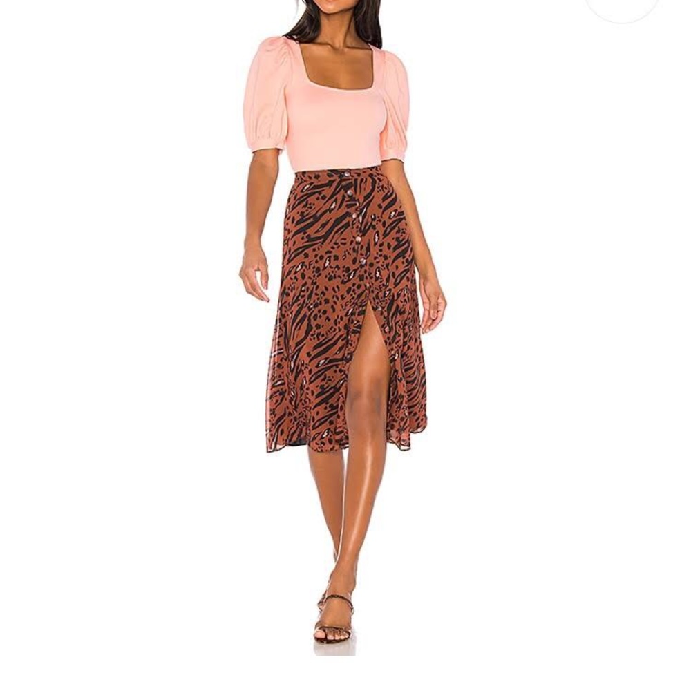 LPA Animal Print Skirt Medium Button Up